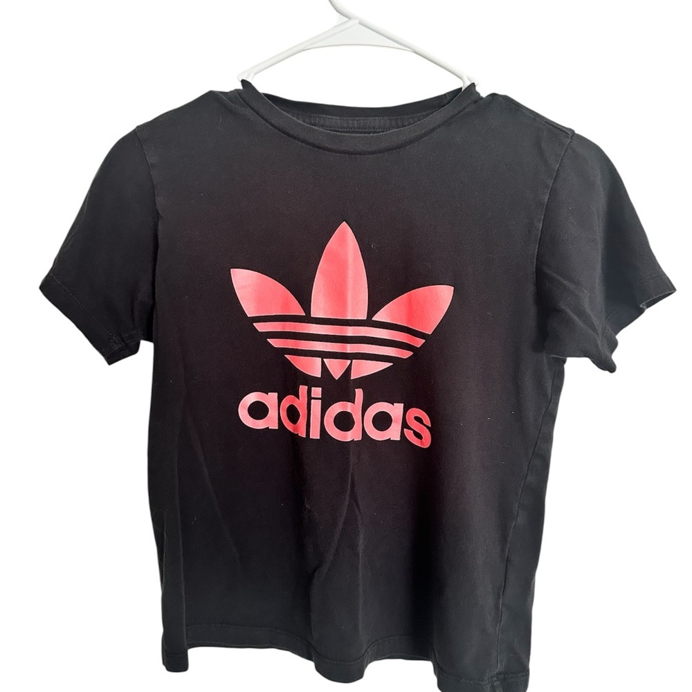 Adidas Kids Black Tee with Pink Logo Size small
